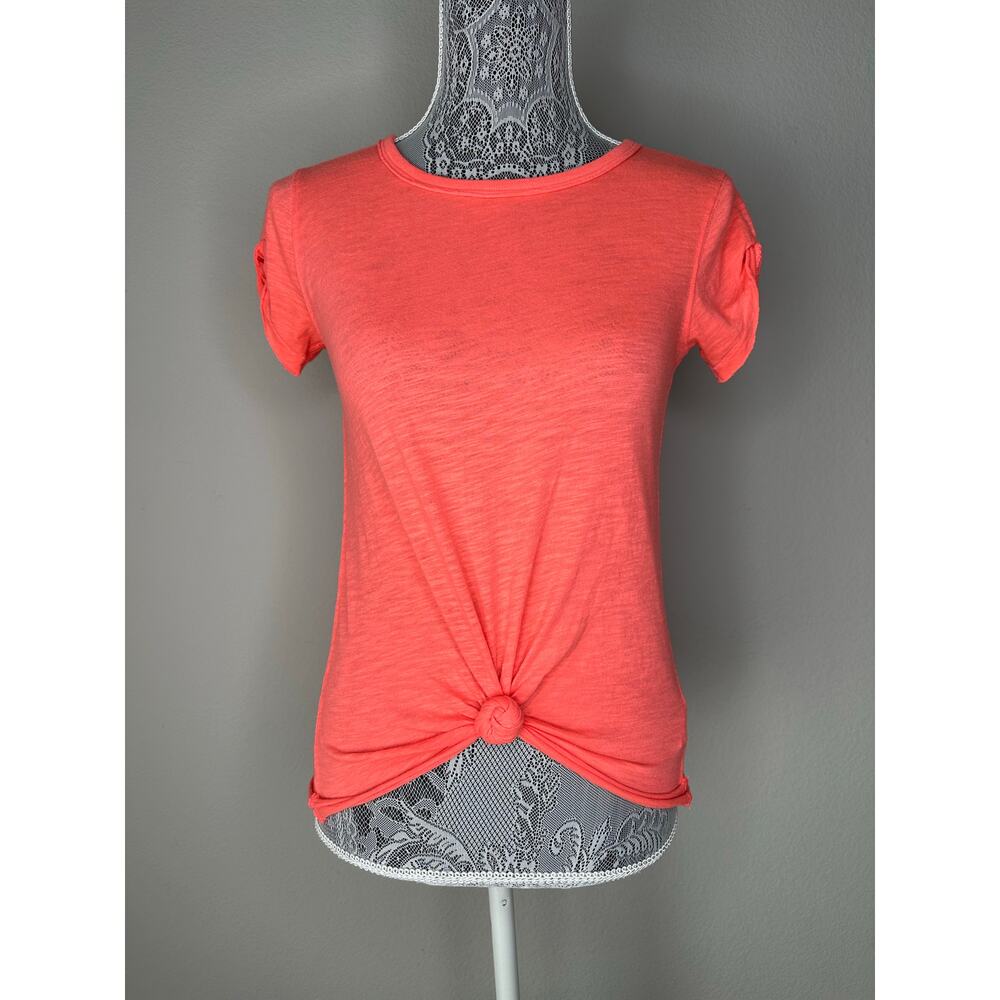 FREE PEOPLE We The Free Neon Orange Soft Raw Hem Crewneck Tee T-Shirt Top XS